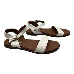 Steve Madden Dina Ankle Strap Leather Flat Sandals White Size 6.5M
